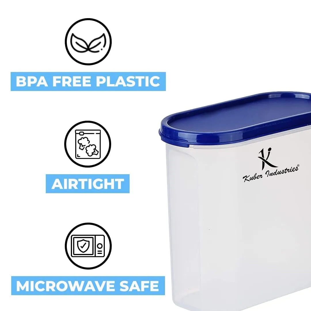 Kuber Industries Plastic Storage Containers With Lid I Set of 4, 1600 ml|Airtight, Stackable, Spill-proof, Travel-friendly|Transparent with Blue Lid|For Dry & Wet Foods, Cereals, Dryfruits (Pack Of 5)
