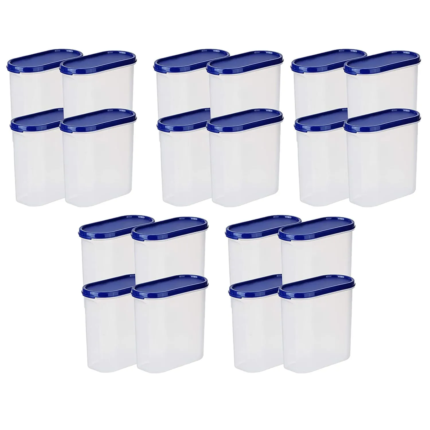 Kuber Industries Plastic Storage Containers With Lid I Set of 4, 1600 ml|Airtight, Stackable, Spill-proof, Travel-friendly|Transparent with Blue Lid|For Dry & Wet Foods, Cereals, Dryfruits (Pack Of 5)