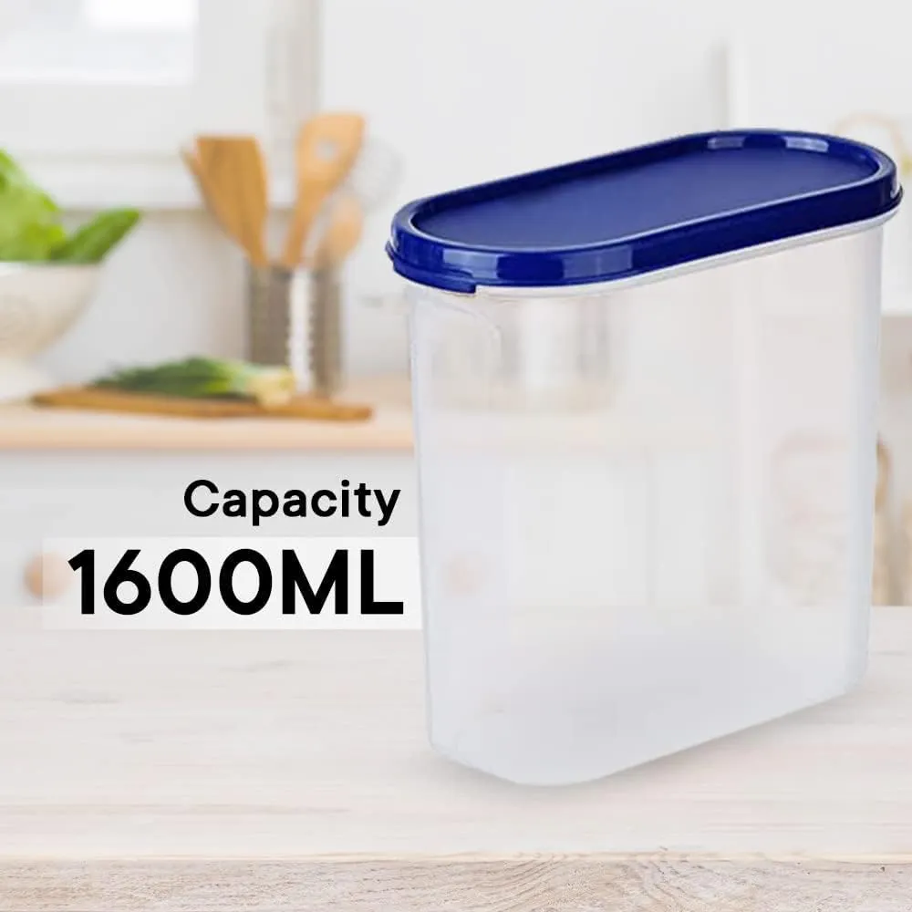 Kuber Industries Plastic Storage Containers With Lid I Set of 4, 1600 ml|Airtight, Stackable, Spill-proof, Travel-friendly|Transparent with Blue Lid|For Dry & Wet Foods, Cereals, Dryfruits (Pack Of 5)