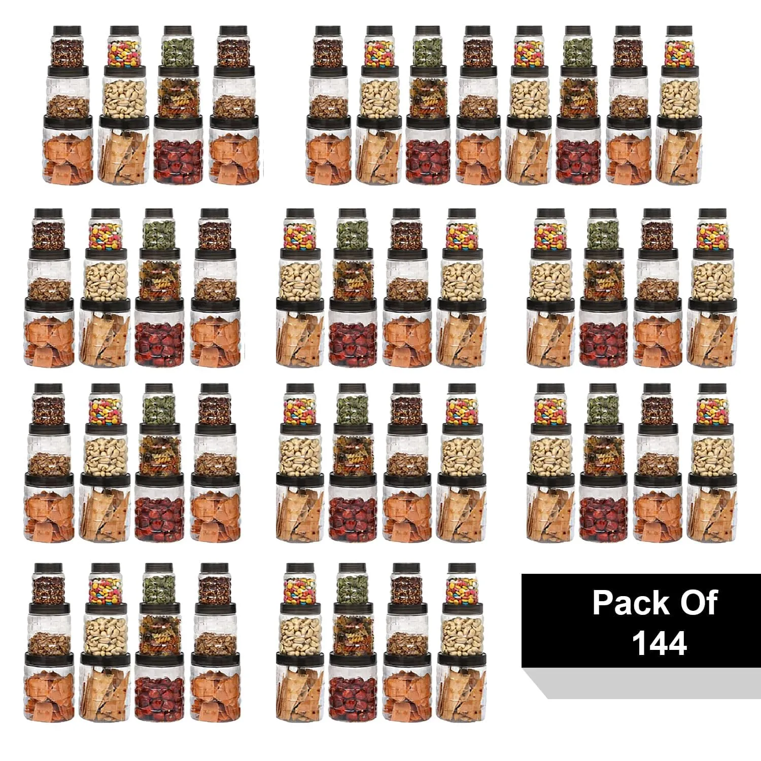 Kuber Industries Set of 24 Plastic Container Set | 1000ml, 500ml, 200ml I PET, Food Grade Plastic, 100% BPA Free | Airtight Container Set for Kitchen Storage |Small to Large, Transparent (Pack Of 6)