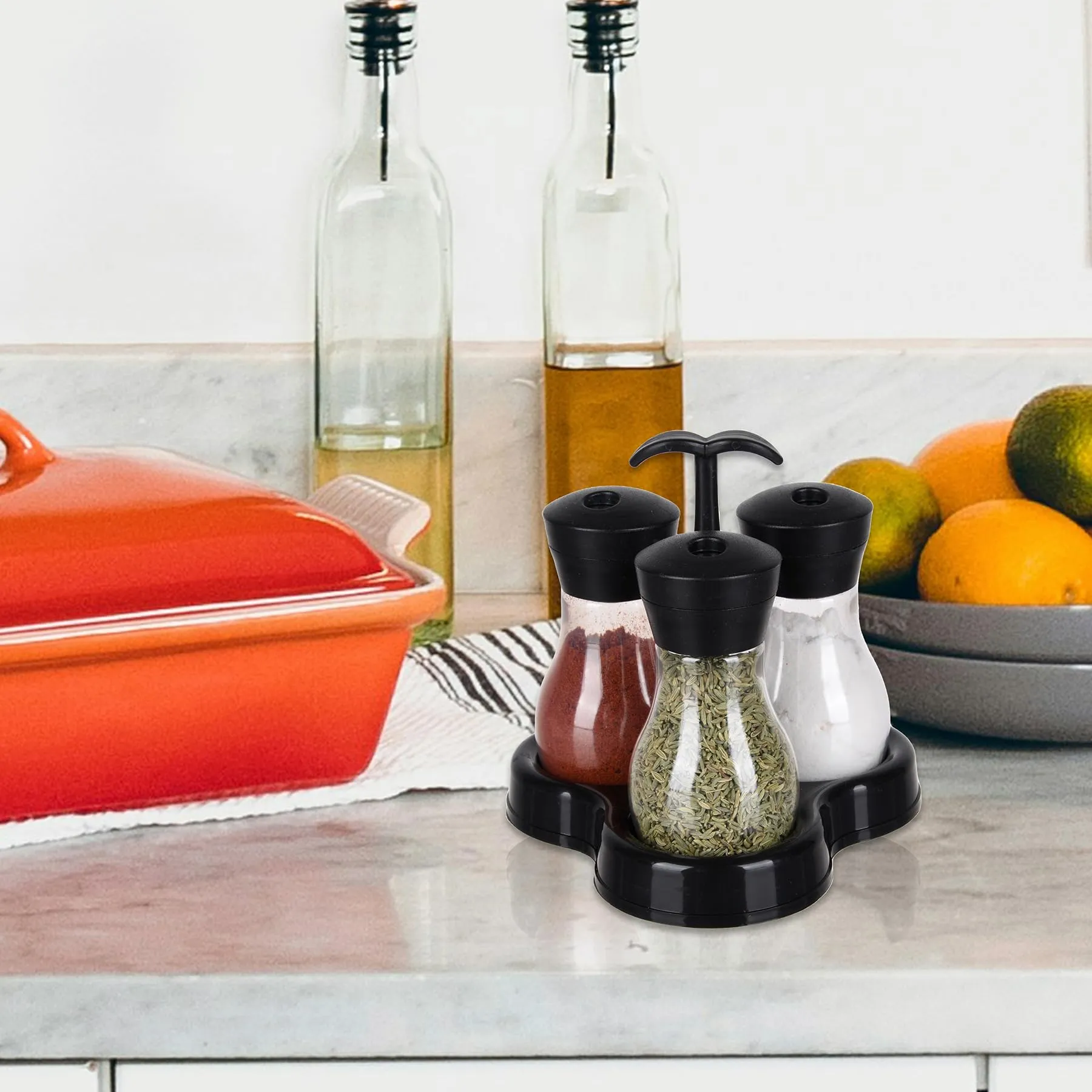 Kuber Industries Spice Rack | 3 in 1 Masala Rack Set | Kitchen Spice Storage Box | Spice Rack for Kitchen | Masala Spice Rack | Masala Daani | Masala dabba | Spice Jar | Black