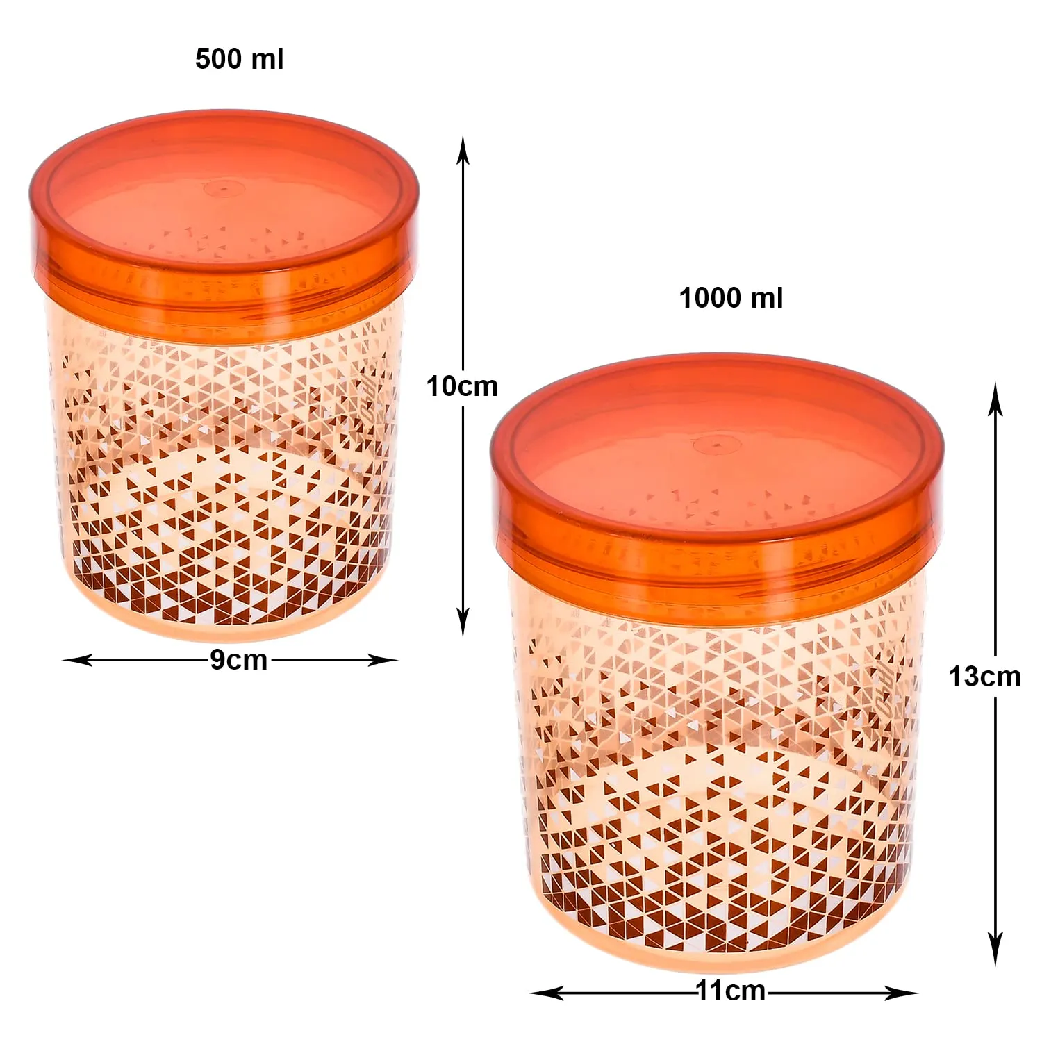Kuber Industries Tringle Printed Multiuses BPA Free Leak Proof, Dishwasher/Freezer Safe Plastic Storage Container With Lid, 500ml & 1000ml Pack of 6 ( Brown)-46KM0548