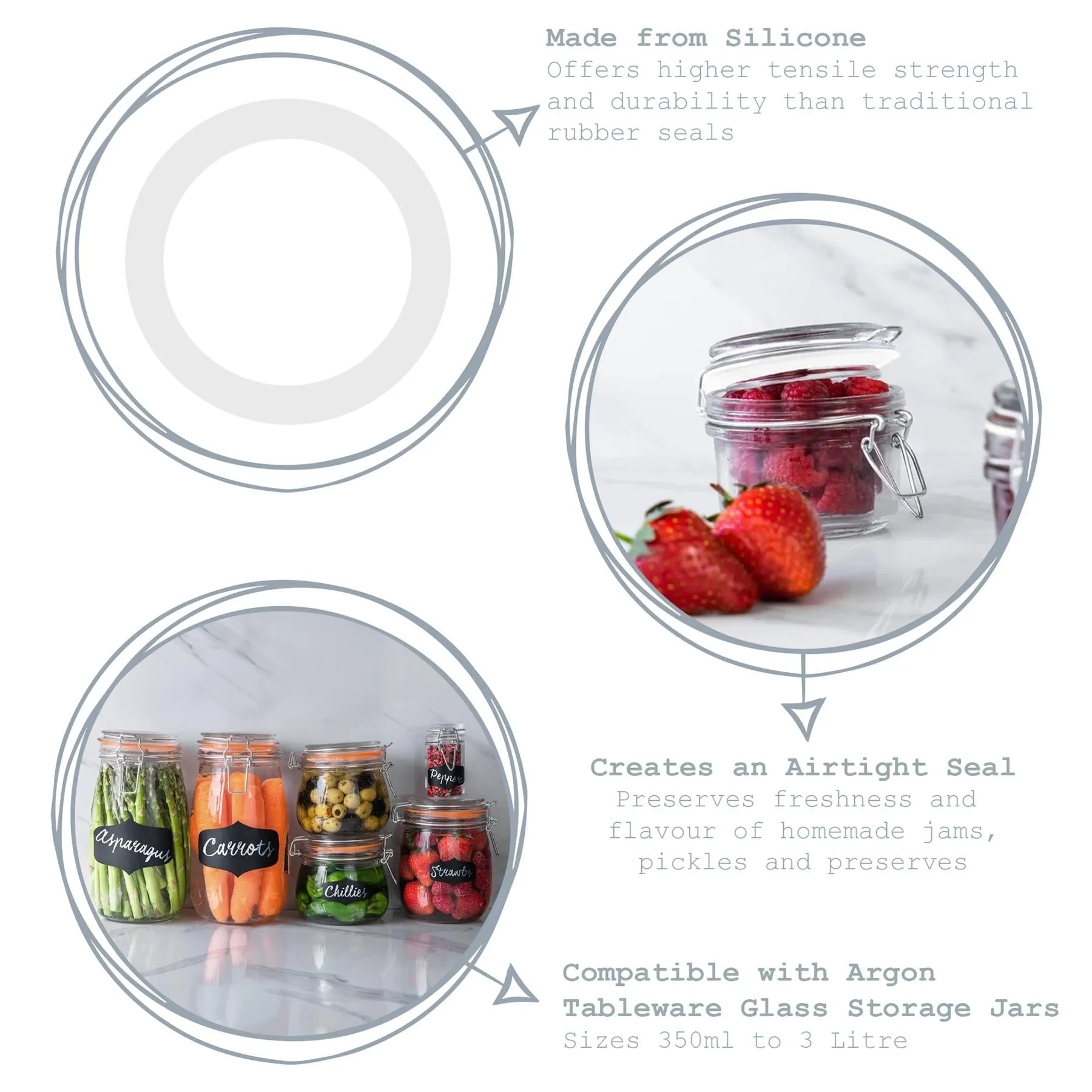 Large Glass Storage Jar Seals - Pack of Six - By Argon Tableware