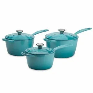 Le Creuset Signature Teal Cast Iron 3-Piece Saucepan Set – Premium Cookware for Perfect Sauces