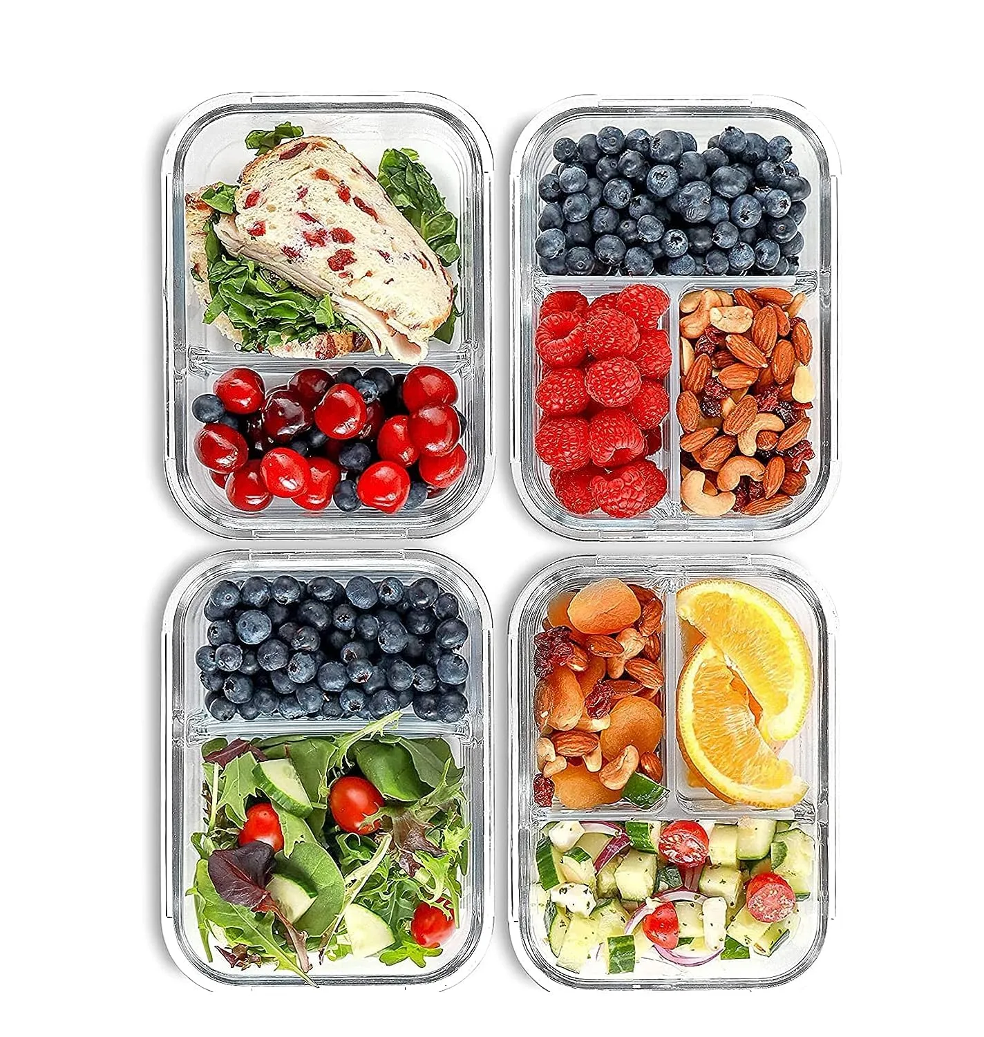 Moozico Glass Lunch Box Microwave Oven Safe 3-Compartment Glass Storage Box With Leak Proof Airtight Lid -1000Ml (Rendom Color) - Clear