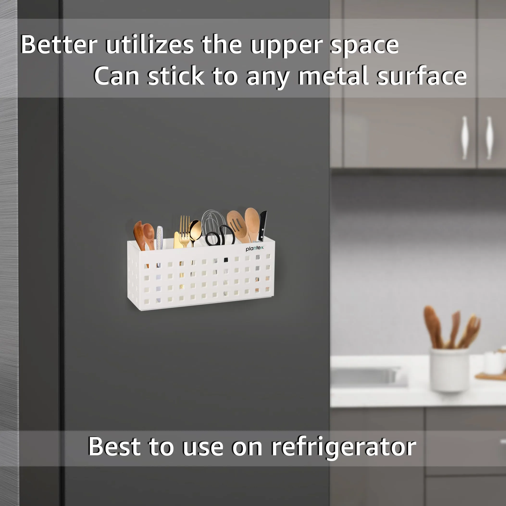 Plantex Magnetic and Self-Adhesive Storage Box for Kitchen/Magnetic Shelf for Fridge Side Organizer Storage Rack/Spice Rack for Kitchen (White)