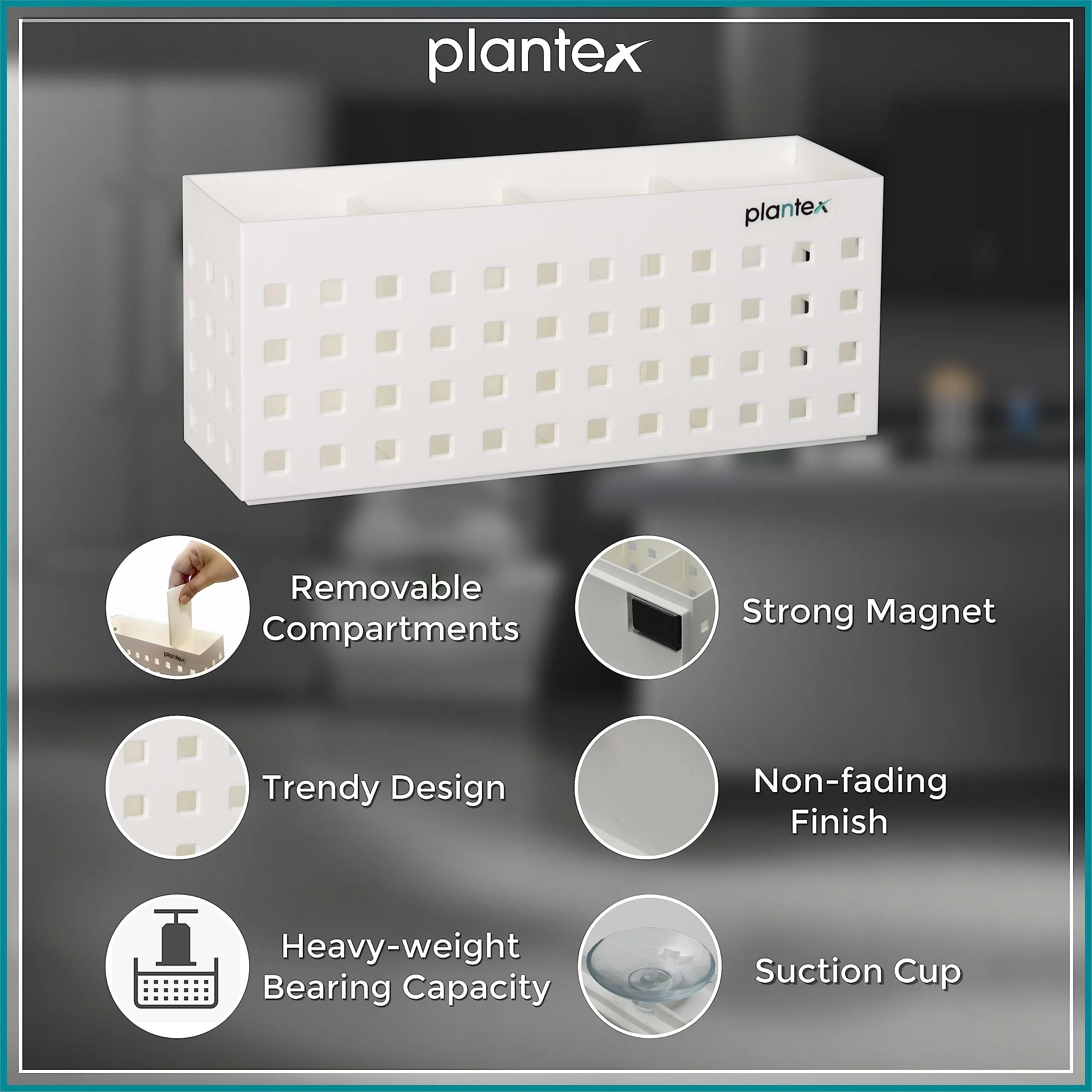 Plantex Magnetic and Self-Adhesive Storage Box for Kitchen/Magnetic Shelf for Fridge Side Organizer Storage Rack/Spice Rack for Kitchen (White)