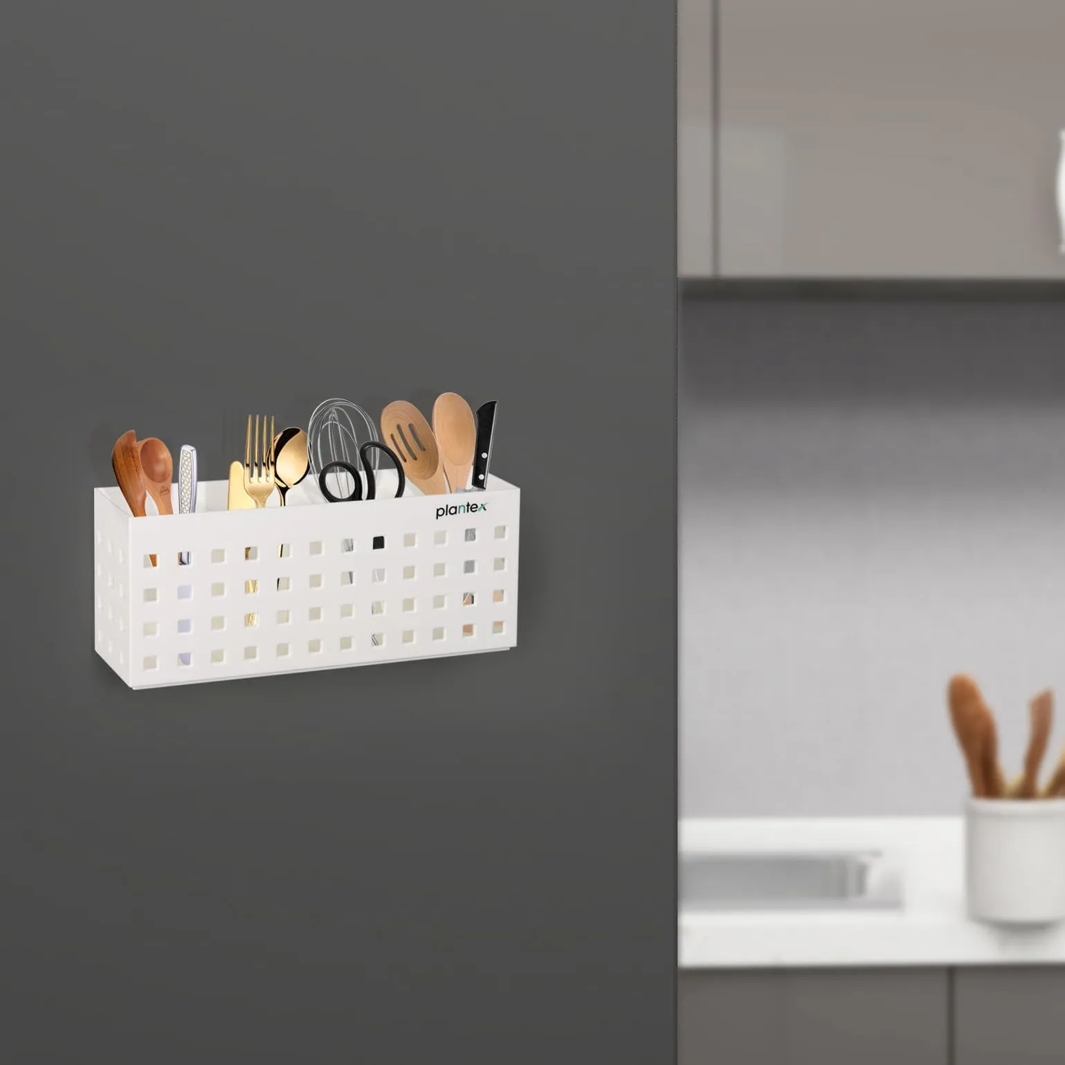 Plantex Magnetic and Self-Adhesive Storage Box for Kitchen/Magnetic Shelf for Fridge Side Organizer Storage Rack/Spice Rack for Kitchen (White)