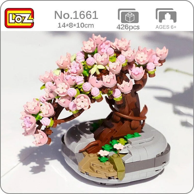 Sakura Cherry Blossom Bonsai | LOZ Mini Block Building Bricks Eternal Plant Pot Set for Ages 10 