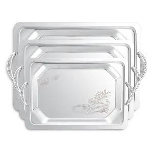 Set of 3 pcs Rectangular tray set with handle (rosy)