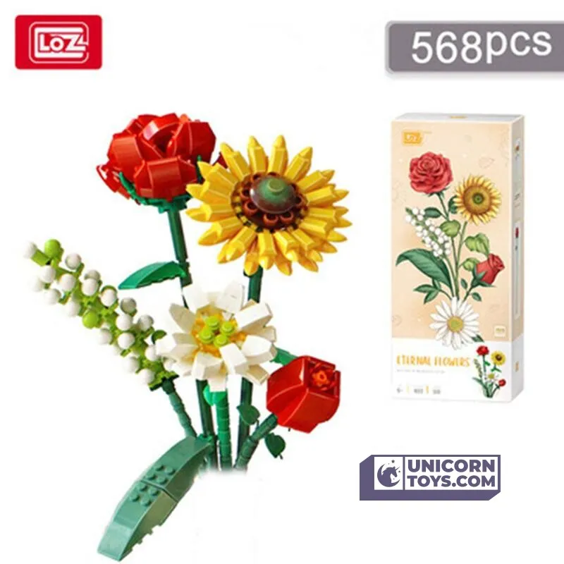 Sunflower Rose Saffron Hypericum | LOZ 1659 Mini Block Eternal Flower Set for Ages 10 