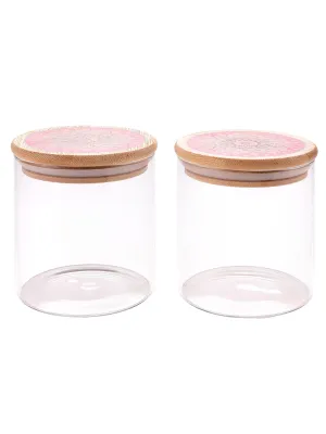 The Better Home Borosilicate Kitchen Containers with Bamboo Lid (2Pcs - 300 ml Each)| Airtight Jar For Kitchen Storage Box | Glass Jars For Cookies, Snack, Spices, Tea | Jars & Containers Set (Orange)