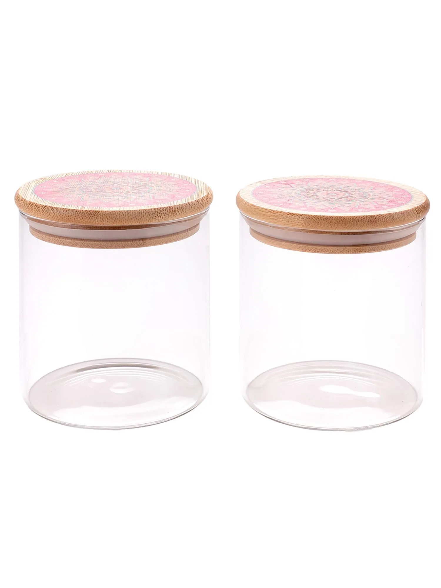 The Better Home Borosilicate Kitchen Containers with Bamboo Lid (2Pcs - 300 ml Each)| Airtight Jar For Kitchen Storage Box | Glass Jars For Cookies, Snack, Spices, Tea | Jars & Containers Set (Orange)