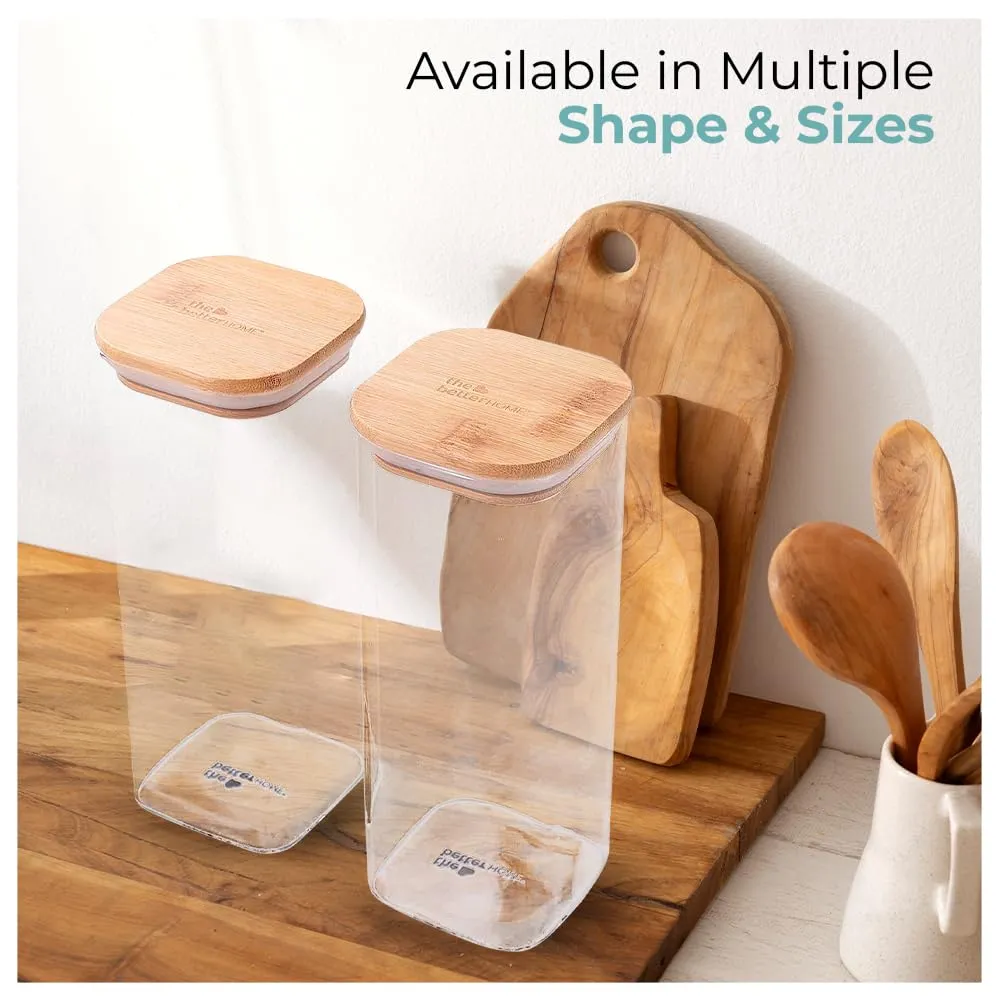 The Better Home Pack of 2 Borosilicate Glass Jars with Bamboo Lid I Rectangular Transparent Airtight Borosilicate Kitchen Containers Set | Glass Jars for Cookies Snacks Tea Coffee Sugar | 600 ml Each