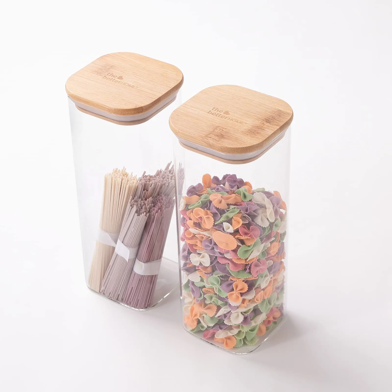 The Better Home Pack of 2 Kitchen Accessories Item with Bamboo Lid I Transparent Airtight Borosilicate Kitchen Containers Set | Glass Jars for Cookies Snacks Tea Coffee Sugar | 1000 ml Each