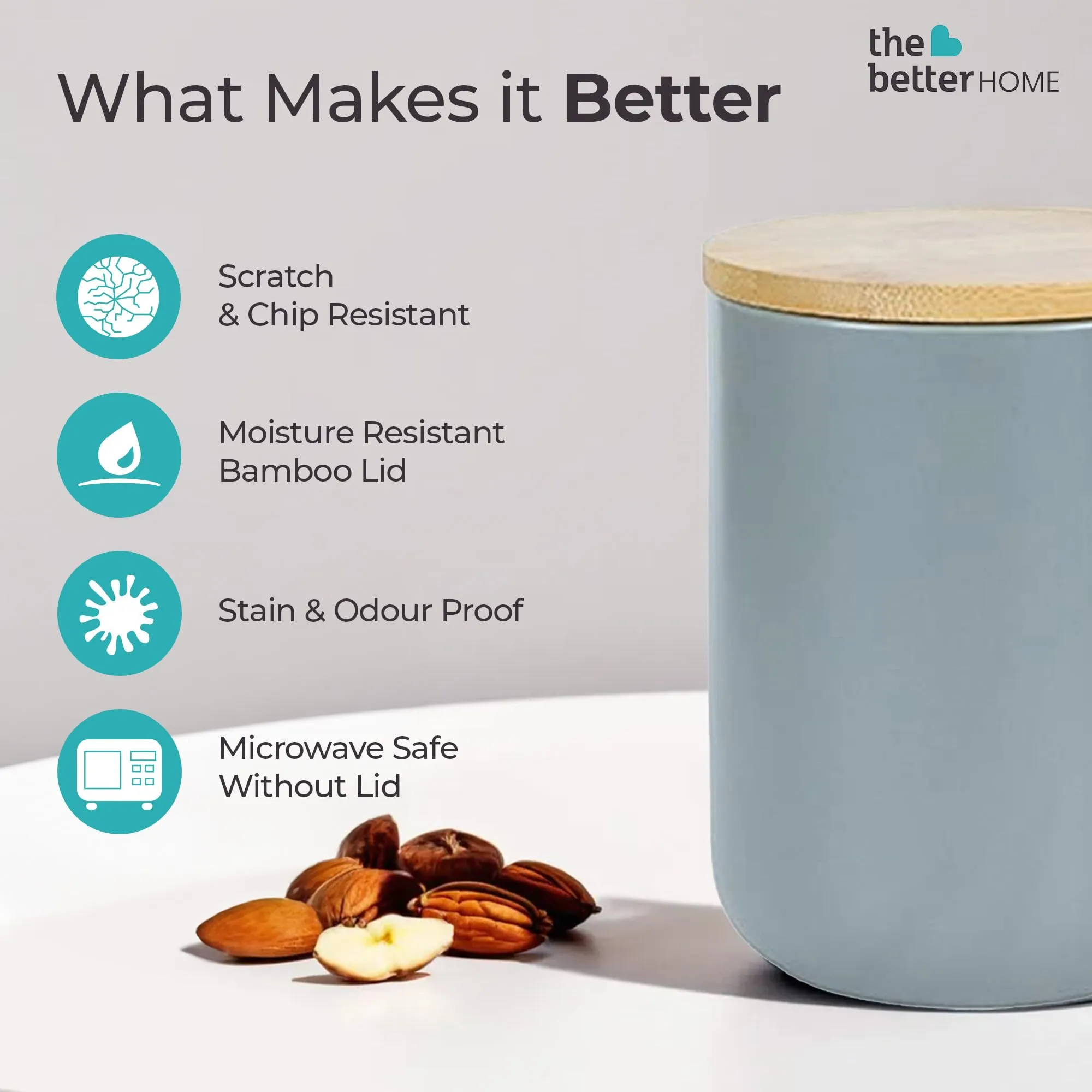 The Better Home Terra Series Ceramic Airtight Big Container For Kitchen Storage (1Pcs-800ml)| Storage Box For Kitchen |Dabba Set For Kitchen | Pantry Organizers & Storage |Gift For Housewarming (Grey)