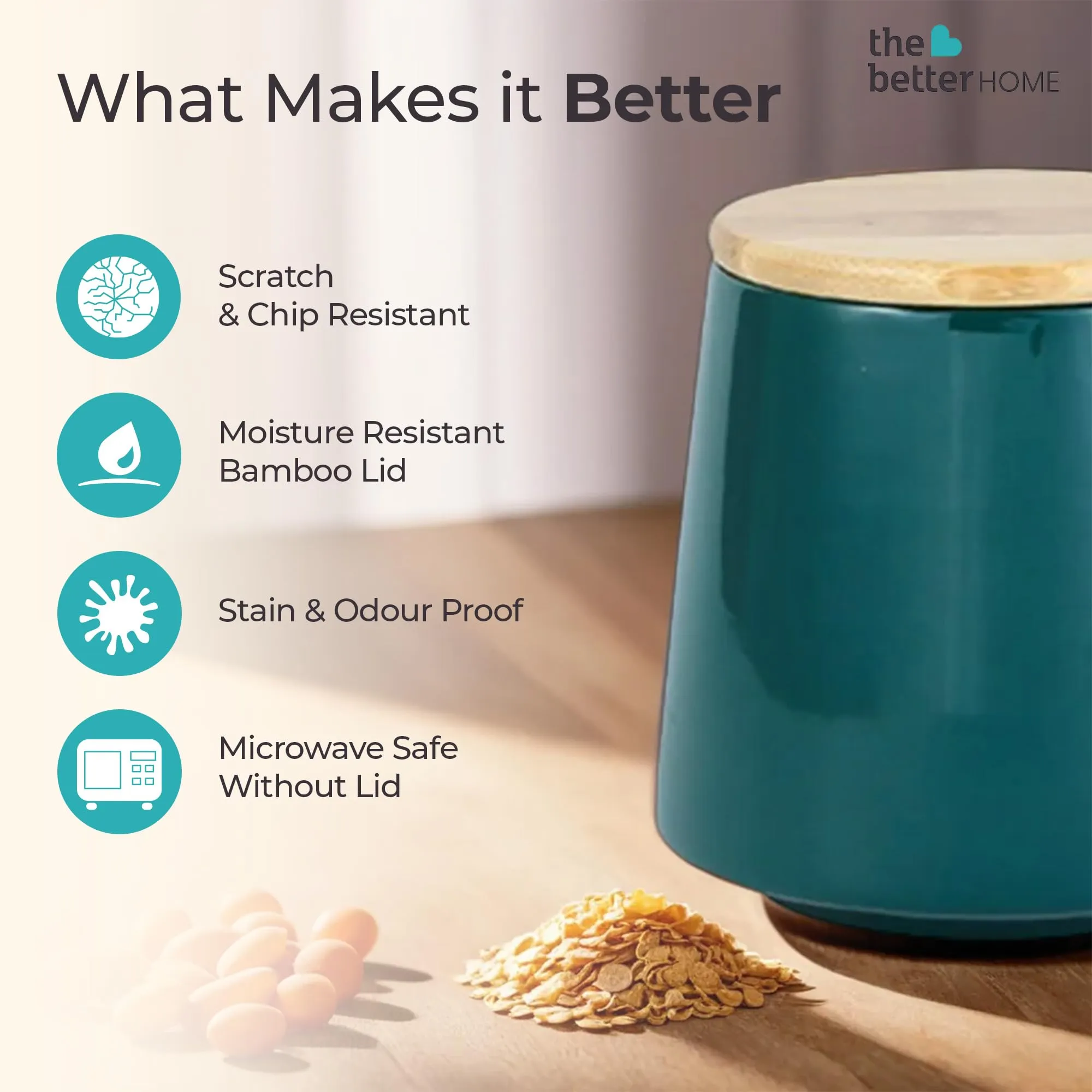 The Better Home Terra Series Ceramic Airtight Container For Kitchen Storage (1Pcs - 500ml)| Storage Box For Kitchen | Dabba Set For Kitchen | Pantry Organizers & Storage |Gift For Housewarming (Green)