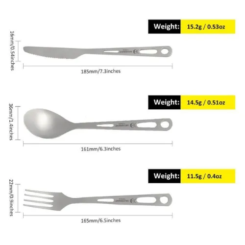 Titanium 3 Piece Cutlery Set (Knife, Fork and Spoon) by SilverAnt