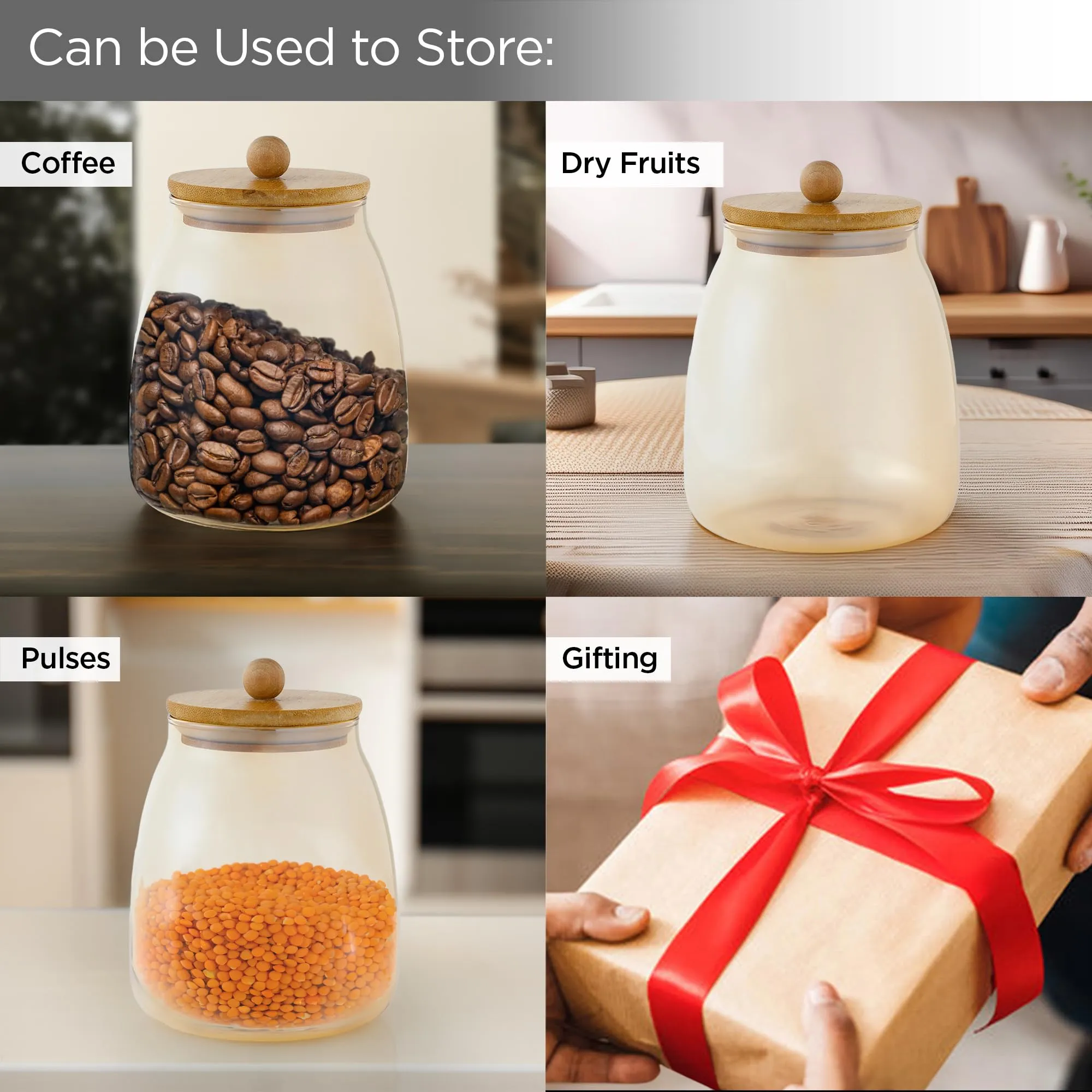 UMAI Borosilicate Glass Jars with Bamboo Lids | 1000ml | Multipurpose Airtight Storage Jars for Cookies, Snacks, Spices, Dry Fruits, Nuts | Amber | Leakproof | BPA Free |