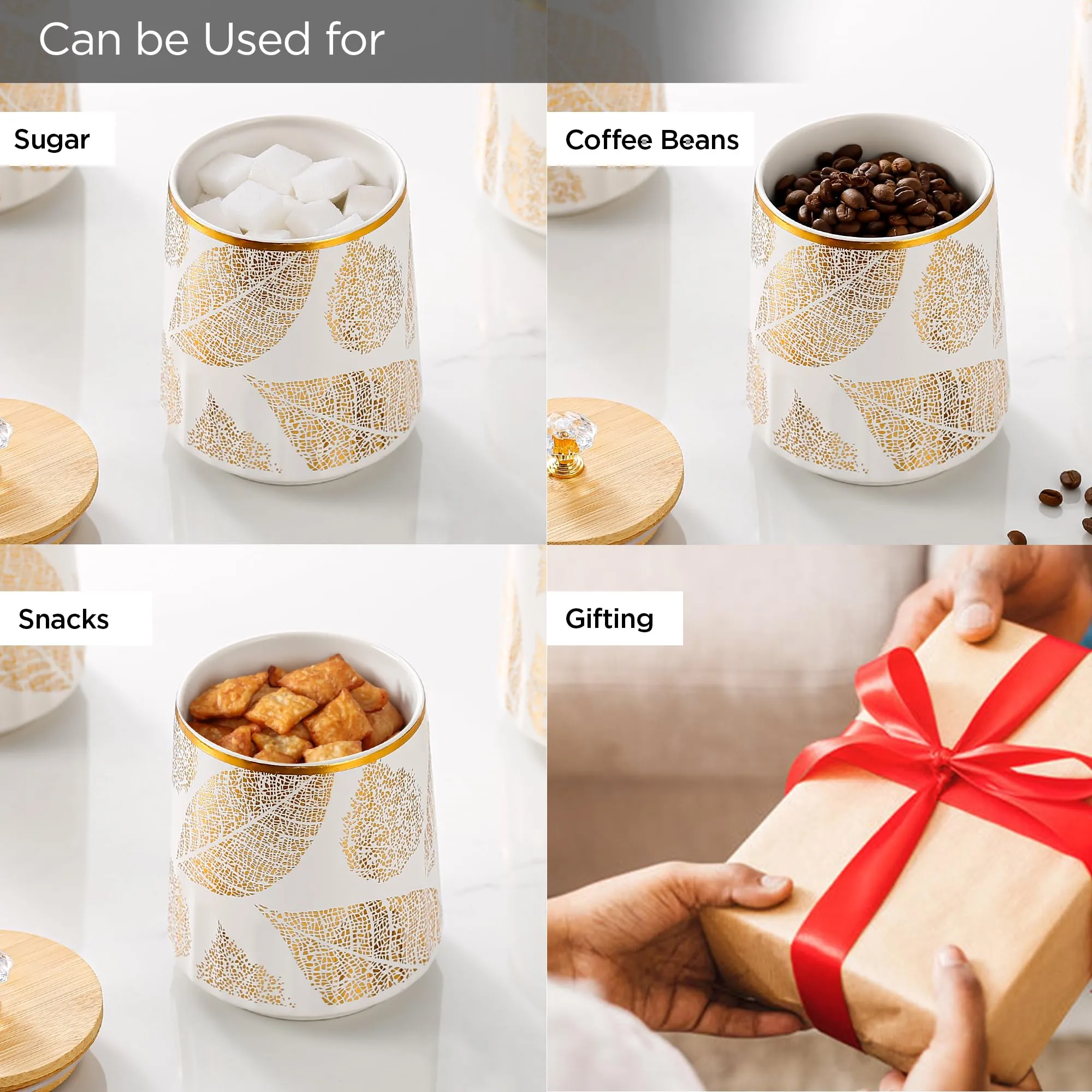 UMAI Ceramic Jars for kitchen storage with bamboo lids | 280ml Each | Pack of 3 | Airtight Kitchen containers set | Multipurpose jars for pickles dry fruits nuts | Multicolor |