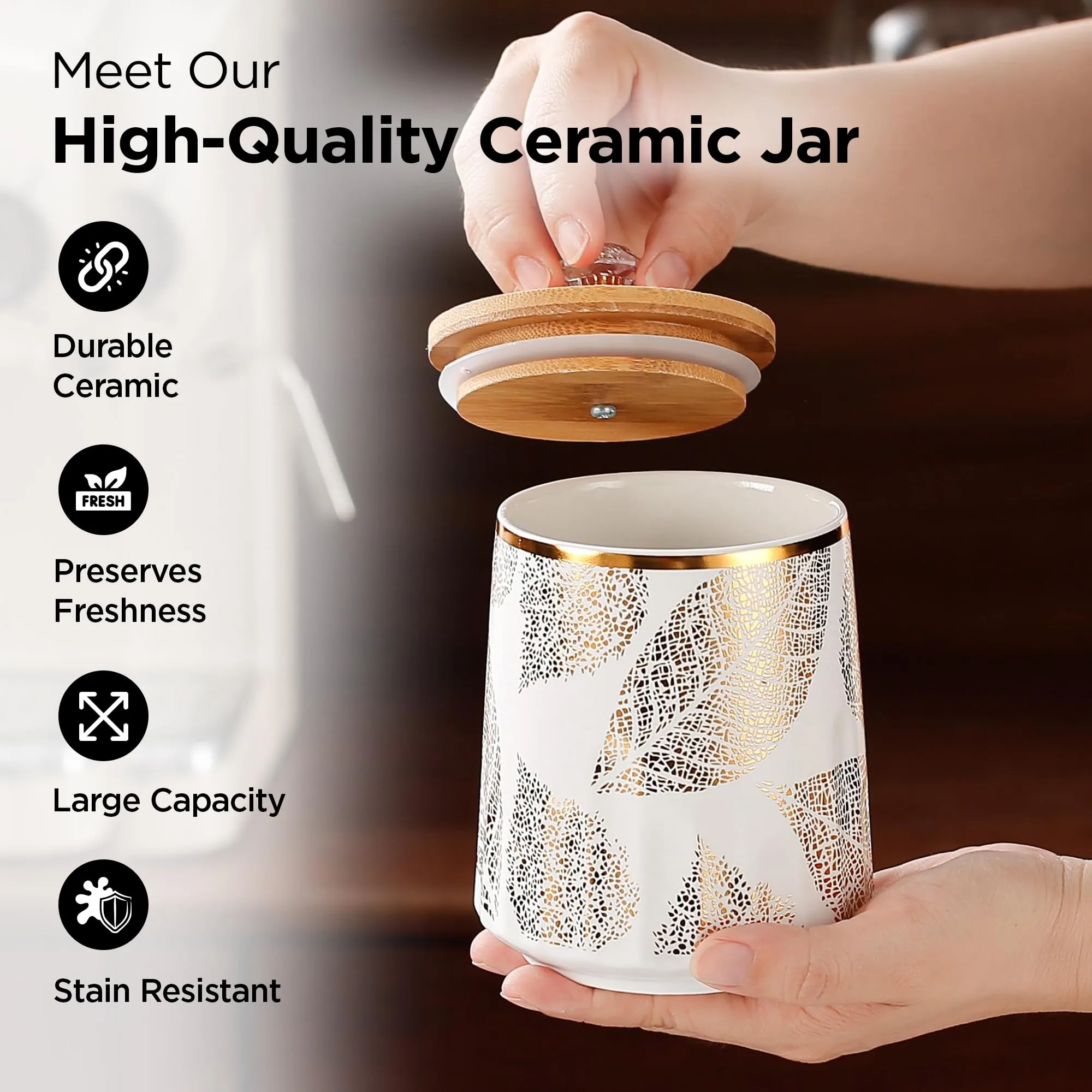 UMAI Ceramic Jars for kitchen storage with bamboo lids | 280ml Each | Pack of 3 | Airtight Kitchen containers set | Multipurpose jars for pickles dry fruits nuts | Multicolor |