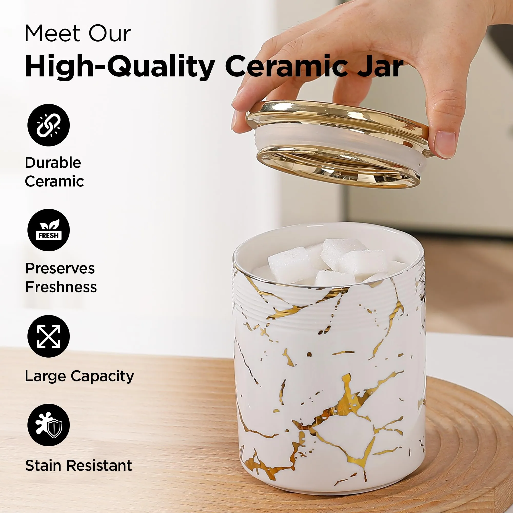 UMAI Ceramic Jars For Kitchen Storage With Ceramic Lids | Airtight Kitchen Containers Set | Kitchen Accessories Items | Multipurpose Jars For Pickles Nuts Dry Fruits | 310ml each | Pack of 3