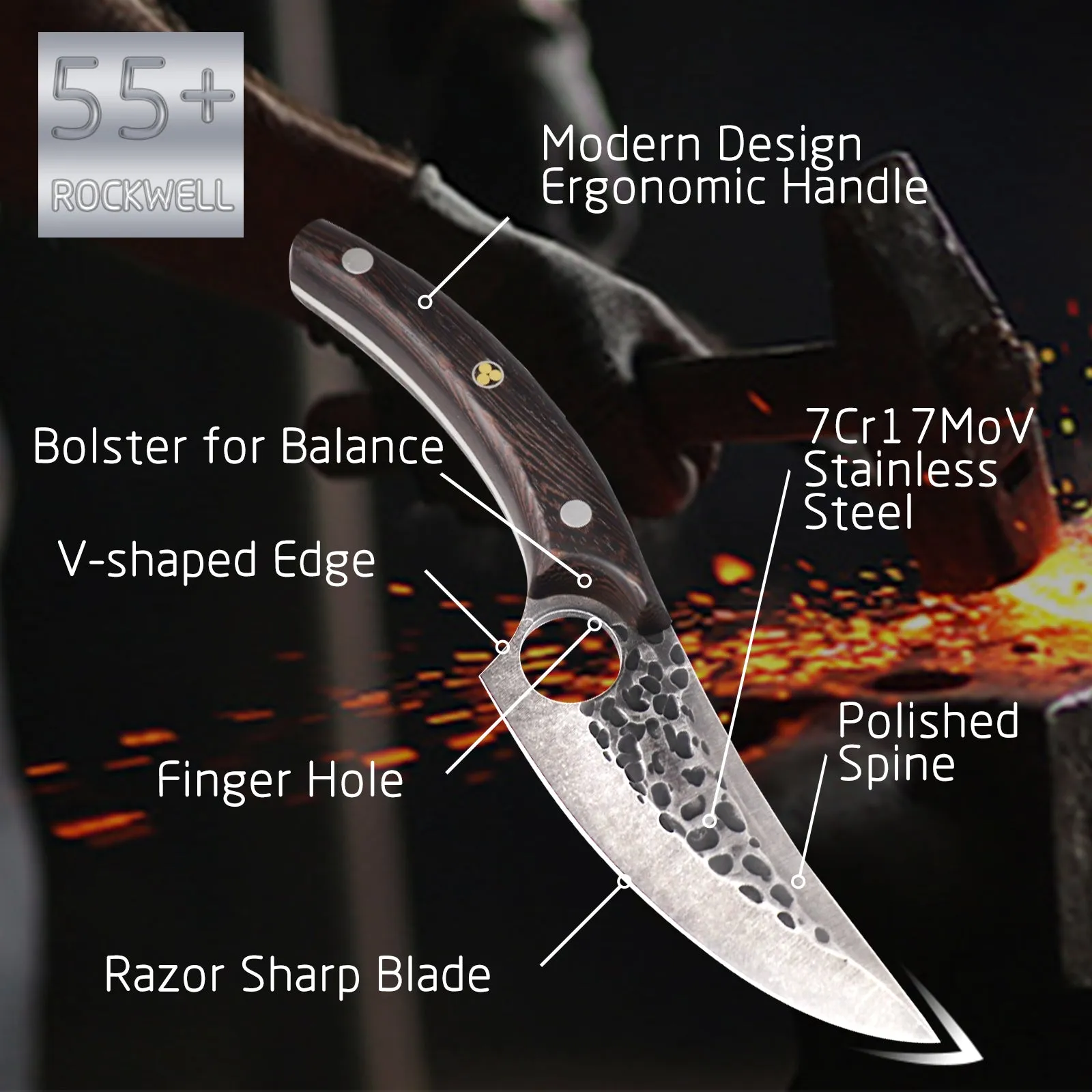 Viking Knife, AllynX hand forged boning knives for meat cutting, 5 Inch Huusk Chef Knives Meat Cleaver Butcher Knives, High Carbon Steel, for Kitchen, Camping, BBQ, Gift for Cook, Parents
