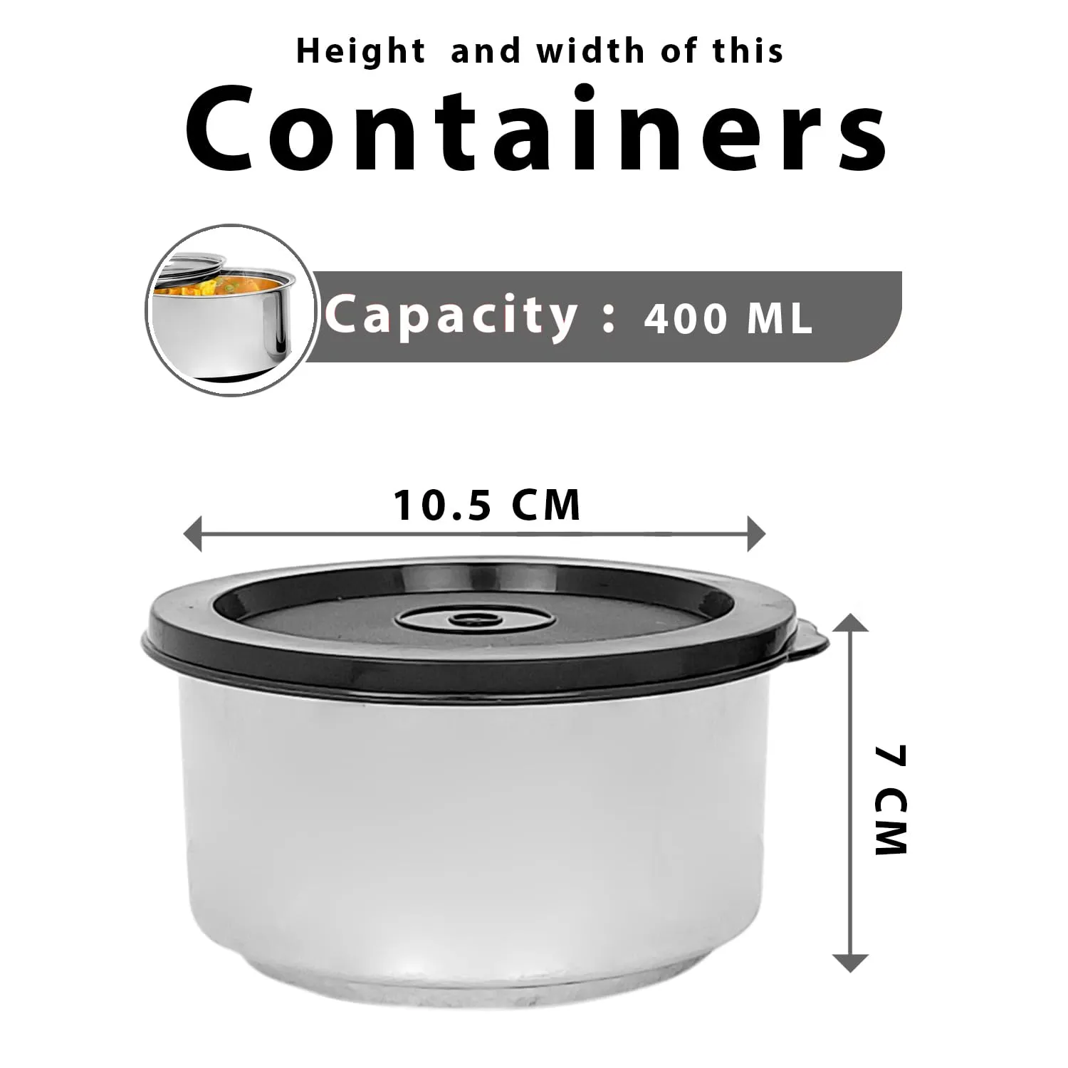 Zaib Premium Stainless Steel Double Wall Leak Proof Containers | Steel Container for Lunch Capacity: 400 ML (Pack of 3)