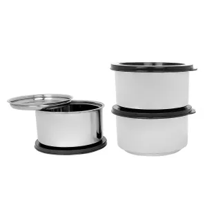 Zaib Premium Stainless Steel Double Wall Leak Proof Containers | Steel Container for Lunch Capacity: 400 ML (Pack of 3)