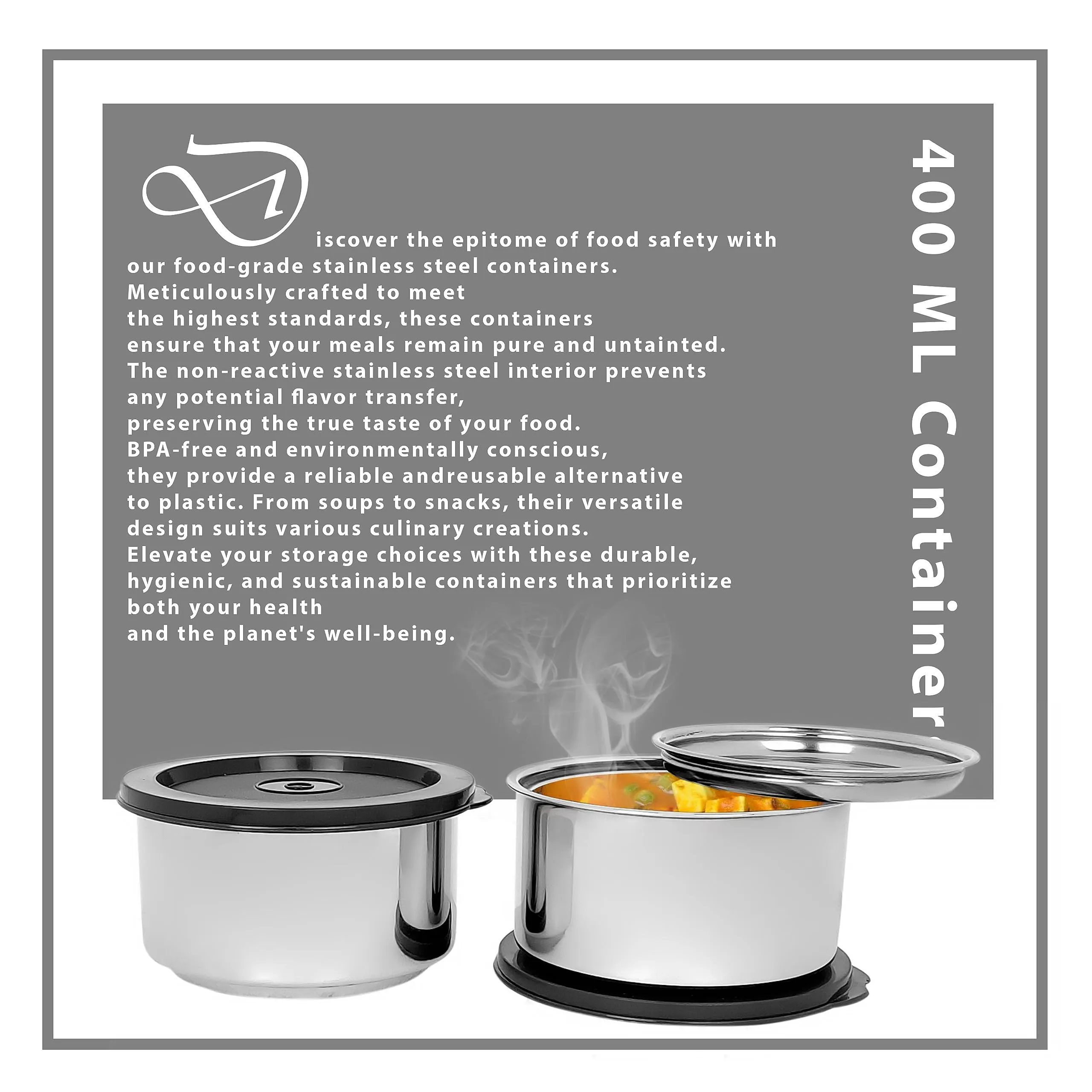 Zaib Premium Stainless Steel Double Wall Leak Proof Containers | Steel Container for Lunch Capacity: 400 ML (Pack of 3)